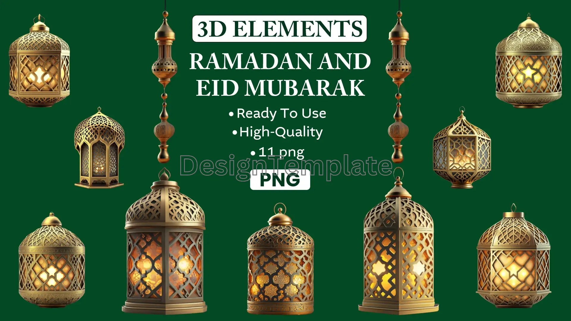 Luxurious Golden 3D Ramadan Elements for Cards